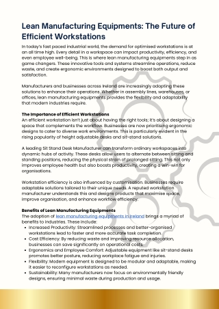 Lean Manufacturing Equipments: The Future of Efficient Workstations