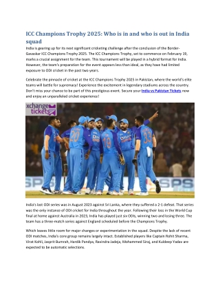 ICC Champions Trophy 2025 Who is in and who is out in India squad