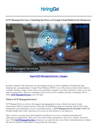 Expert GCP Managed Services - Goognu