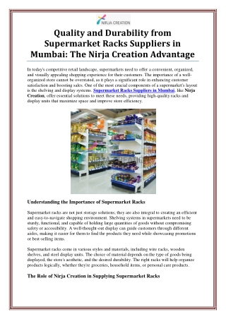 Supermarket Racks Suppliers in Mumbai - Nirja Creation