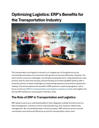 Optimizing Logistics  ERP's Benefits for the Transportation Industry