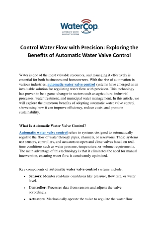 Control Water Flow with Precision Exploring the Benefits of Automatic Water Valve Control