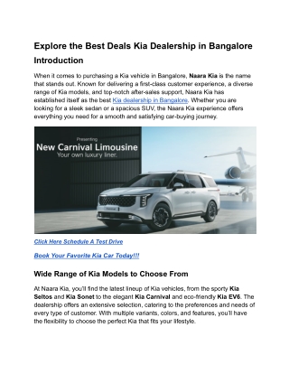 Explore the Best Deals at Naara Kia Dealership in Bangalore
