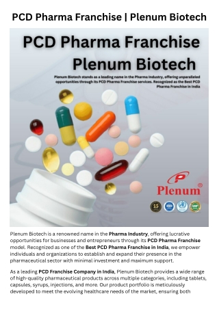 PCD Pharma Franchise | Plenum Biotech