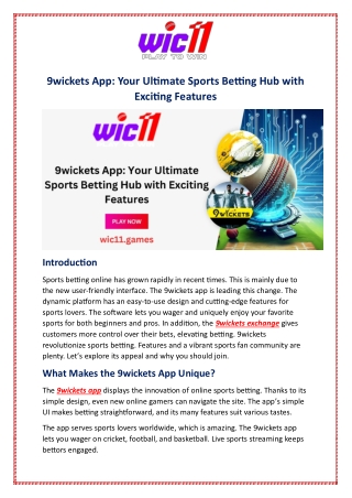9wickets App: Your Ultimate Sports Betting Hub with Exciting Features