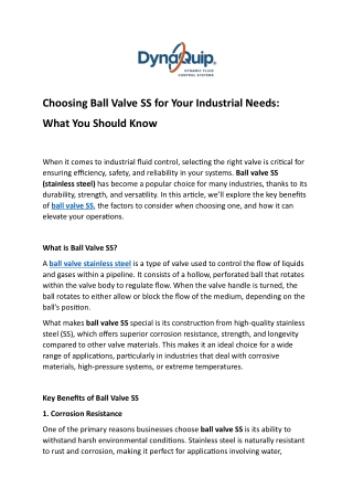 Choosing Ball Valve SS for Your Industrial Needs  What You Should Know