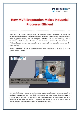 How MVR Evaporation Makes Industrial Processes Efficient