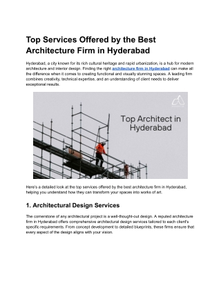 Top Services Offered by the Best Architecture Firm in Hyderabad