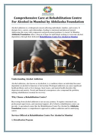 Rehabilitation Centre for Alcohol in Mumbai by Abhilasha Foundation