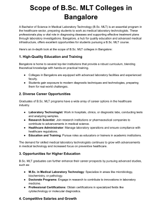 Scope of B.Sc. MLT Colleges in Bangalore