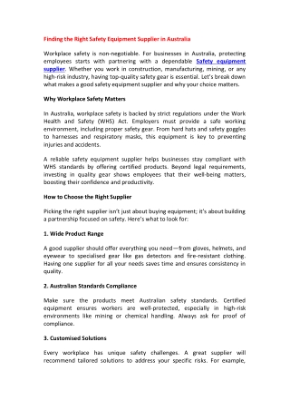 Finding the Right Safety Equipment Supplier in Australia