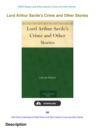 READ Books Lord Arthur Savile's Crime and Other Stories