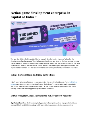 Action game development enterprise in capital of India ?