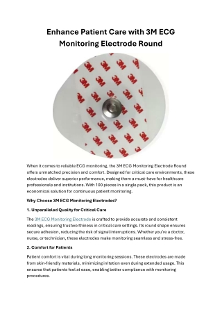 Enhance Patient Care with 3M ECG Monitoring Electrode Round
