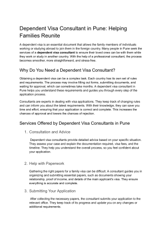 Reliable Dependent Visa Consultant in Pune