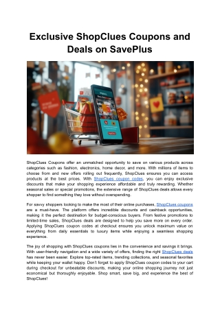 Exclusive ShopClues Coupons and Deals on SavePlus