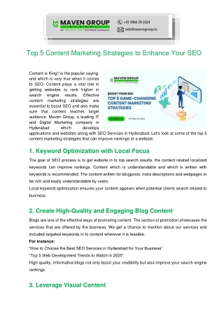 Top 5 Content Marketing Strategies to Enhance Your SEO