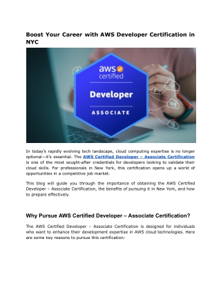 Boost Your Career with AWS Developer Certification in NYC
