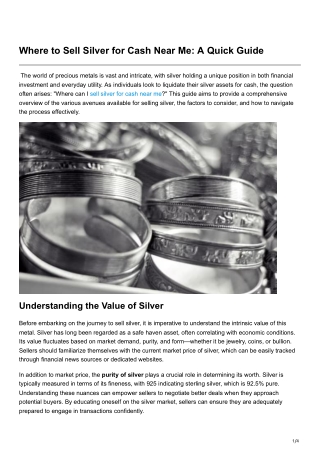 Where to Sell Silver for Cash Near Me A Quick Guide
