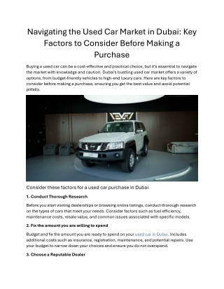 Navigating the Used Car Market in Dubai Key Factors to Consider Before Making a Purchase