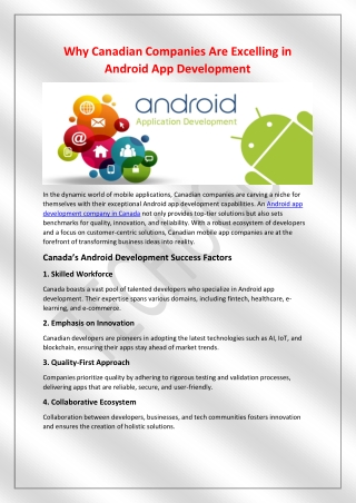 Why Canadian Companies Are Excelling in Android App Development