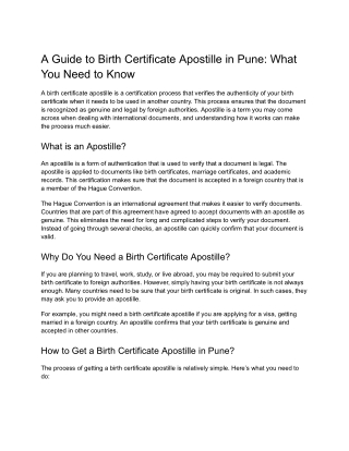 Best Birth Certificate Apostille Services in Pune