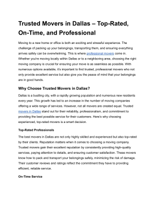 Trusted Movers in Dallas – Top-Rated, On-Time, and Professional