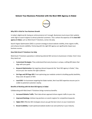 Unlock Your Business Potential with the Best SEO Agency in Dubai