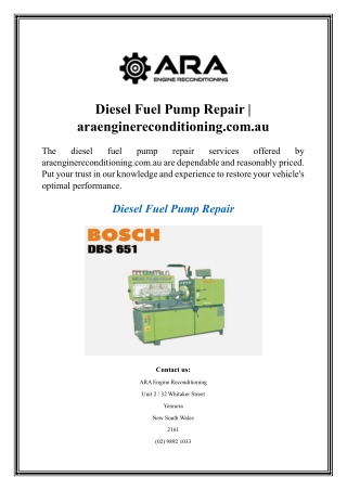 Diesel Fuel Pump Repair araenginereconditioning.com.au