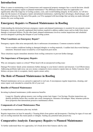 “Emergency Repairs vs Planned Maintenance in roofing.”