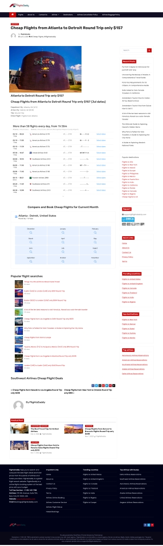 Cheap Flights from Atlanta to Detroit Round Trip only $157
