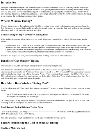 Exploring Auto Window Tinting Services: What to Expect