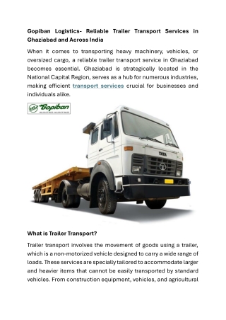 Gopiban Logistics- Reliable Trailer Transport Services in Ghaziabad and Across India