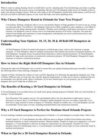 Spring Cleaning? Make It Easy with our Dumpster Rental Service in Orlando