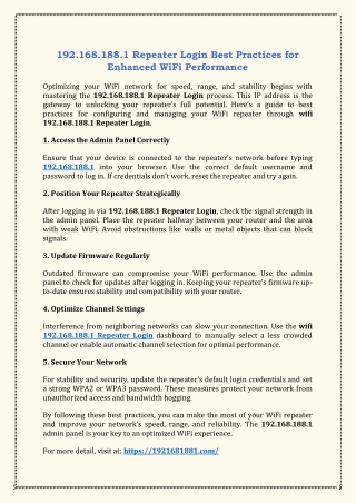 192.168.188.1 Repeater Login Best Practices for Enhanced WiFi Performance