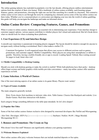 Online Casino Review: Comparing Features, Games, and Promotions
