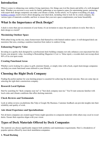 Designing Your Dream Space: Working with Expert Deck Design Companies!