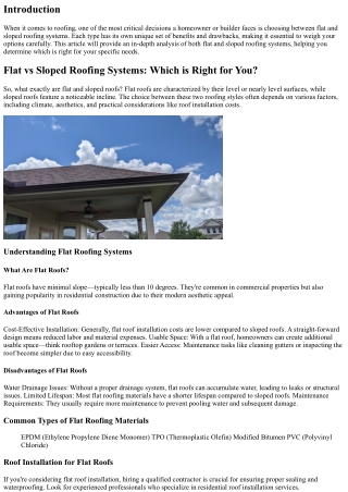 “Flat vs Sloped Roofing Systems: Which is Right for You?”