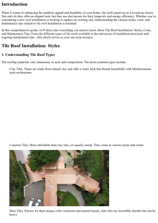 Tile Roof Installation: Styles, Costs, and Maintenance Tips
