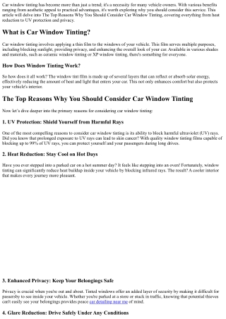 “The Top Reasons Why You Should Consider Car Window Tinting”