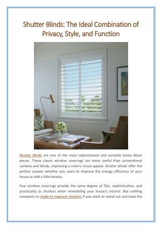 Shutter Blinds The Ideal Combination of Privacy Style and Function