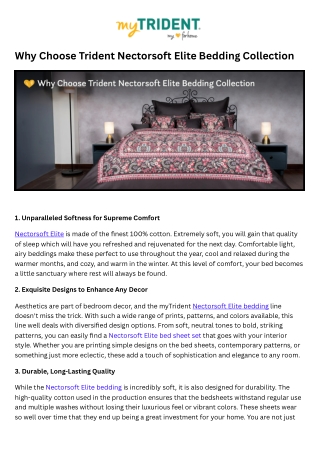 Why Choose Trident Nectorsoft Elite Bedding Collection