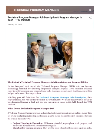 Technical Program Manager Job Description & Program Manager in Tech - TPM Instit