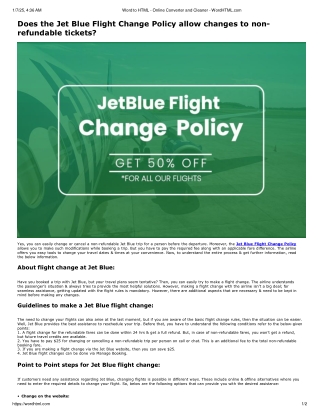 Does the Jet Blue Flight Change Policy allow changes to non-refundable tickets?