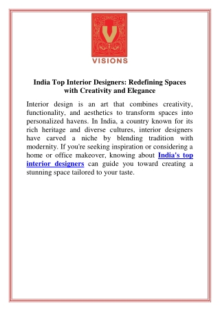 India Top Interior Designers Redefining Spaces with Creativity and Elegance