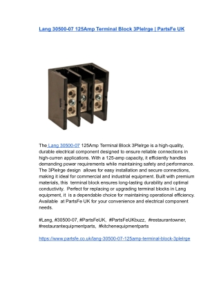 Lang 30500-07 125Amp Terminal Block 3Plelrge _ PartsFe UK