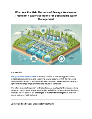 What Are the Main Methods of Sewage Wastewater Treatment