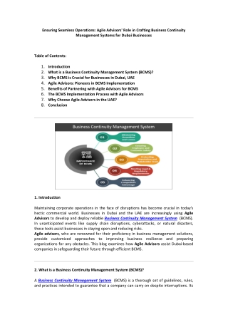 Agile Advisors' Role in Crafting BCMS in Dubai