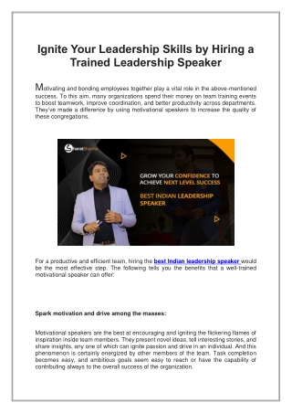 Ignite Your Leadership Skills by Hiring a Trained Leadership Speaker