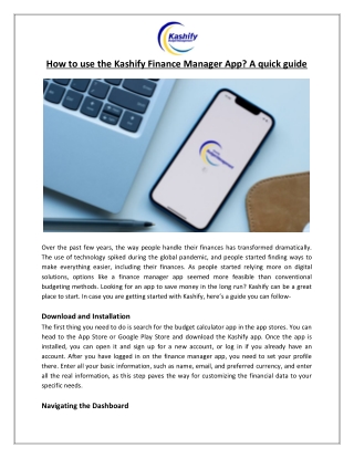Lujy Tech LLC - How to use the Kashify Finance Manager App A quick guide